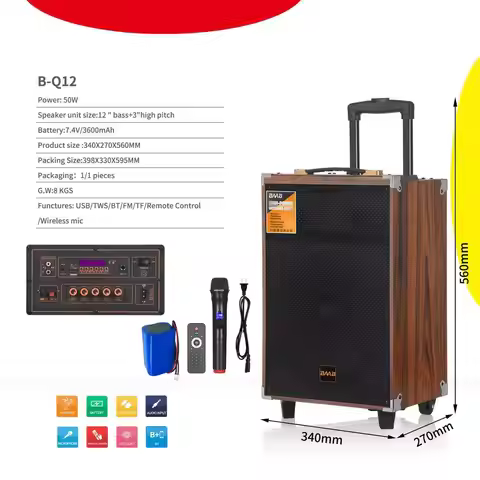 6000W High-Power Wooden Bluetooth Speaker 12-Inch Outdoor Karaoke Party Bass Speaker With Wireless M