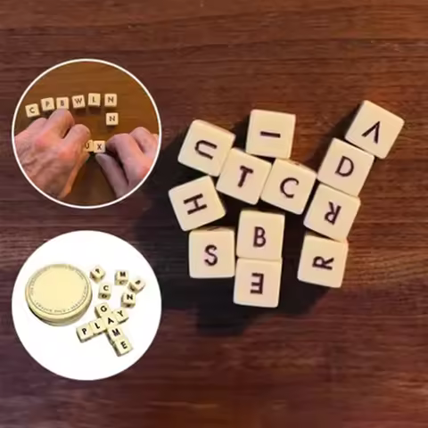 Wooden Twelve Dice Letters Set Think Crossword Solitaire Game Funny Spelling Game Outdoor Travel Par