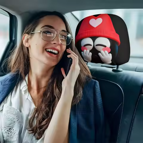Shy Heart Emoji Car Headrest Cover, Easy To Install, Daily Commute Seat Headrest Cover
