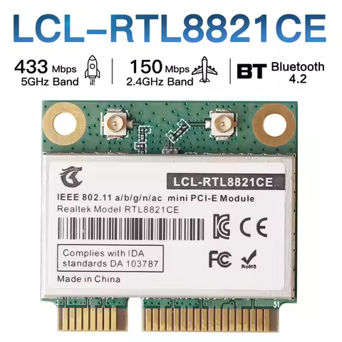 A01E-RTL8821CE 802.11AC For Bluetooth 4.2 433Mbps 2.4Ghz/5Ghz Dual Band Mini Pcie Wifi CARD RTL8821 