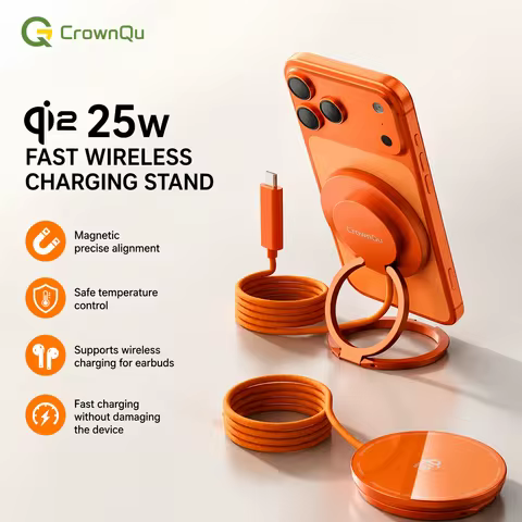Qi2.2 Magnetic Wireless Charger Stand Foldable 25W Fast Charging with 47.2" Cable For iPhone 17 16 P
