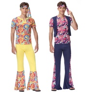 Retro 60s 70s Hippie Cosplay Carnival Halloween Costume for Men Fancy Disguise Clothing Party Hippie Rock Disco Costume