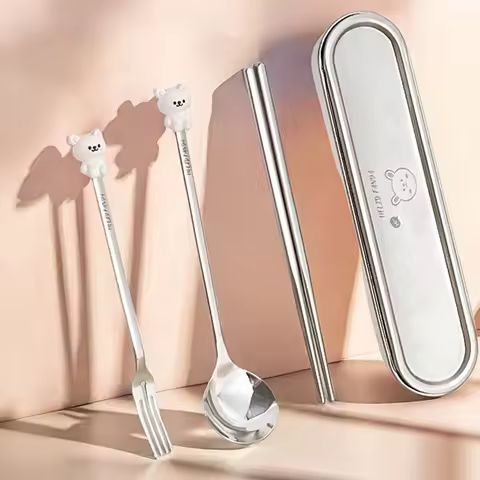 WORTHBUY New Portable Cute Dinnerware Set Dishwasher 316 Stainless Steel Cutlery Fork Spoon Chopstic