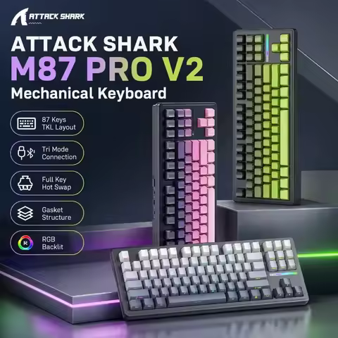 ATTACK SHARK M87 PRO V2 Wireless Mechanical Keyboard Bluetooth 5.0 2.4G USB C Hot Swappable RGB 5000