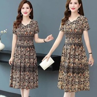 Petite Slim Fashion Women's Midi Floral Dress Short Sleeve V Neck Muslim Dress Causal Girl Small Med