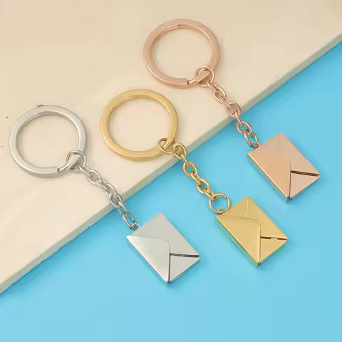 Fnixtar 5Pcs Envelope Keychain Stainless Steel Lover Family Keyring Blank Secret Message Keyholder J