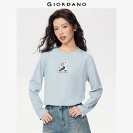 GIORDANO Women T-Shirts 100% Cotton Funny Animal Friends Print Tee Crewneck Long Sleeve Simple Fashi