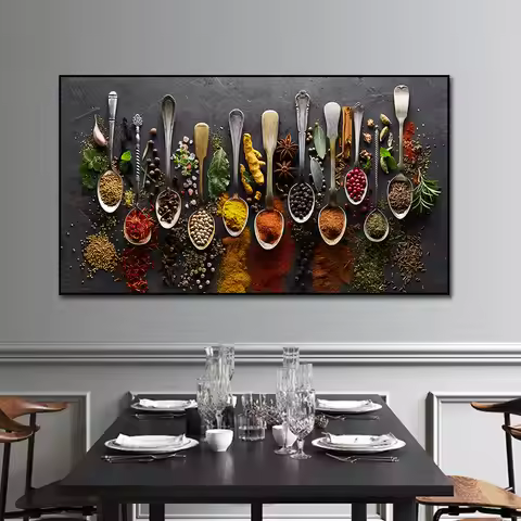 Grains Spices Spoon Peppers Canvas Painting Kitchen Decoration Posters Prints For Dining room Wall A
