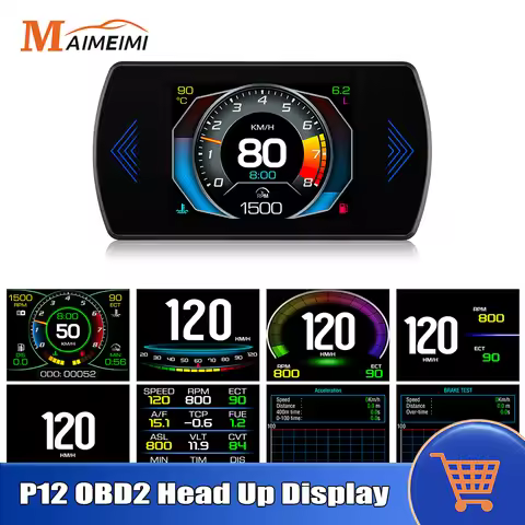 P12 OBD2 Head Up Display Smart Digital Meter Car Speedometer Tacho RPM Turbo Boost Pressure Water Te