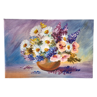 24mama掛畫 單聯式 藝術 美麗花束 插圖 春天 夏天 無框畫  60 x 40cm  雛菊花瓶