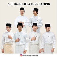 [ S - 3XL ] Set Baju Melayu dan Sampin Songket | Baju Melayu Cekak Musang | Baju Melayu Putih | Akad
