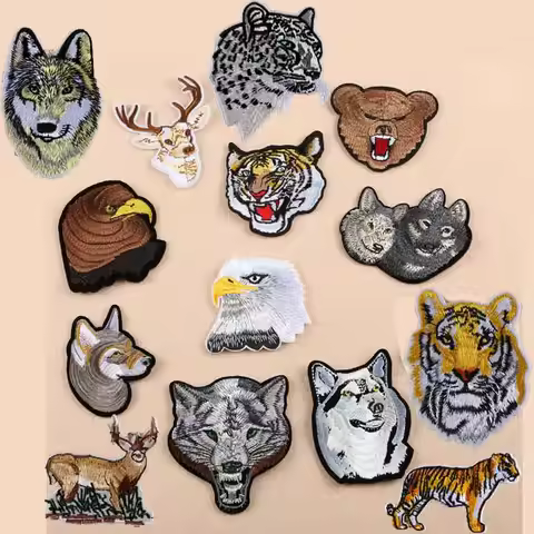 Wolf Tiger Bear Eagle Wild Animal Wholesale Iron on Embroidered Cloth Clothes Patch For Clothing Gir