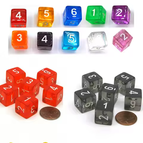 10Pcs 10Colors 16MM Clearly Number 1 2 3 4 5 6 6-sided Digital Props Dice Number 1-6 Transparent D6