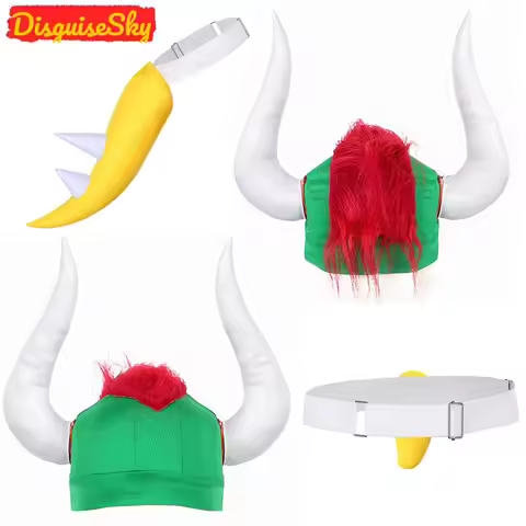 Anime Bros Cosplay Bowser Jr Yellow Tail Green Hat Adult Halloween Costume Accessories Fancy Party C
