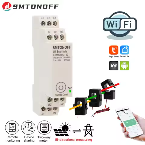 WIFI Tuya 100A Three phase Smart Energy Power Monitor with external Current transformer CT 380V /415