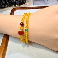 [Lan shop] Double necklace with 4mm yellow agate beads