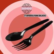 Sudu Hitam / 7" Heavy Duty Spoon Black & Clear / Disposable Plastic Cutlery / Sudu Hitam / Sudu Tran