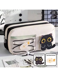 Hộp đựng bút chì màu đen nhỏ 1 chiếc, dung tích lớn và nhiều ngăn đựng, thiết kế đơn giản và thời tr