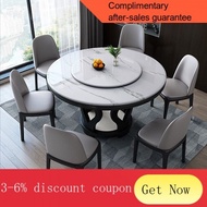 YQ Marble Dining Tables and Chairs Set Solid Wood Dining Table round Table Modern Minimalist Dining Table Stone Plate Ta