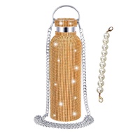 hot 500/750/1000ml Diamond Thermos Bottle With 2pcs Chain Portable Rhinestone Water Bottle Double Wa