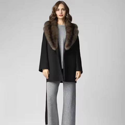 Cashmere Fur Coats For Women Natural Fox Fur Collar Warm Coat Women Winter Luxury High Quality Real 