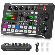 Facmogu F998 Live Sound Card Audio Mixer, Podcast Audio Interface with DJ Mixer Effect, Voice Conver