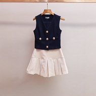 R6B2 Self * Port ''''Women's Autumn French Stylefrench stylePremium Vest Vest Pleated Skirt Suit