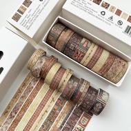 Penlab 10pcs Washi Tapes Set 15mm 10mm Retro Grid Cute Pattern Paper Adhesive Decoration Stickers C7