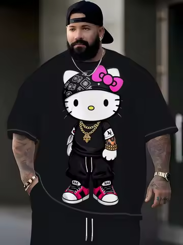 Men's Plus Size 2XS-6XL Hello Kitty 3D Print Short Sleeve T shirt Summer Casual Loose Men's T-Shirt 