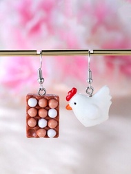 1 對奇趣不匹配的雞蛋和雞肉吊式耳環