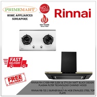 RINNAI RH-C1059-PBR SLEEK STYLISH MATT BLACK PLASMA FILTER TECHNOLOGY CHIMNEY HOOD+RB-72S 2 BURNER HOB STAINLESS STEEL