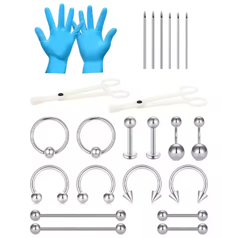 Stainless Steel Piercing Kit 14G/16G Belly Button Piercing Kit Septum Piercing Kit Lip Tongue Nipple