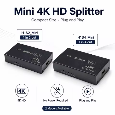 Audio Video Signal Splitter AMS H1S2 H1S4 4K HD Distributor LED LCD Screens Splitter 1 In 2 or 4 Out
