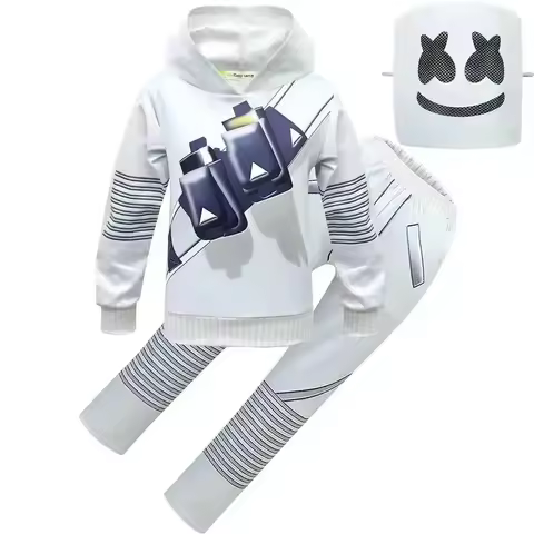 3'x,4'f\6/5;e,8\v,5/Kids Cosplay Costume Halloween DJ Dress Up With Mask Boy Girls Hoodies Pants Sui