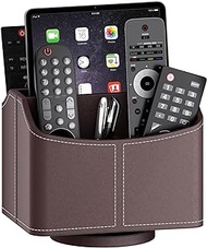 Remote Control Holder for Table, Thipoten Leather Turntable/Organizer/Caddy for Holding TV Controllers, Smart Phone and Office Supplies, Perfect Space Saver for End Table/Nightstand/Office Desk(Brown)