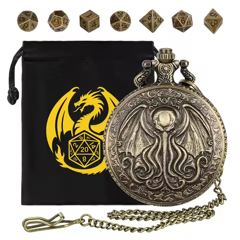 Metal Octopus Pocket Watch Case Mini Polyhedron Dice Set with Storage Bag Unique Gift for Entertainm