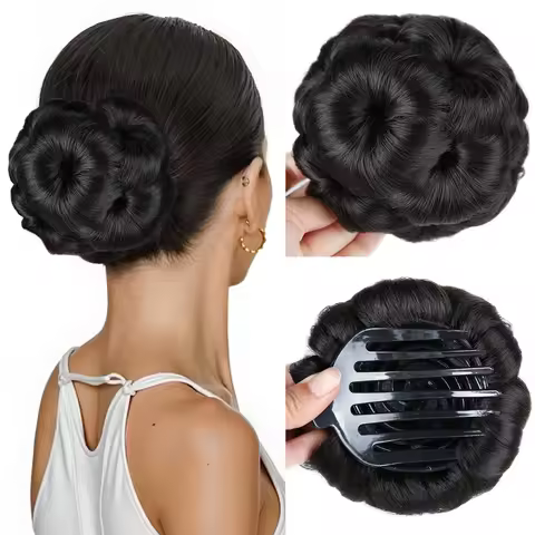 Hair Bun Wig Chignon Clip Synthetic Fiber Donut Extension with Jaw Clip Hairpiece for Bridal women W