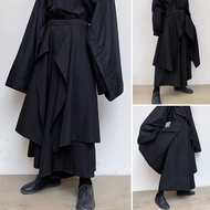 XMAN Mens Irregular Black Loose Elastic Waist Harem Pants