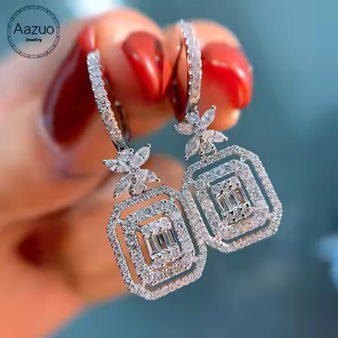 Aazuo 18K original White Gold Real Diamond 1ct Full drill Squar Earring Hook Upscale Trendy Classic 