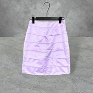 二手 淺紫色 緞面 拼接 層次 低腰 28 短裙 PF519
