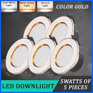 ✨ ∆ ◷ 5 Pieces of 5 watts LED Downlight Round Pin Light Recessed Tri-color Power Saver Ceiling Led