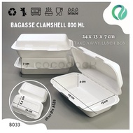 Bagasse Clamshell Take Away Box 800Ml 25 Pcs