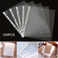 100PCS A4 Punched Pockets Folders Filing 11 Holes Loose Leaf Documents Sheet Protectors Transparent 