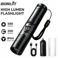 BORUIT Led Zoom Flashlight Powerful Light 590LM Waterproof Tactical Hunting Torch USB Rechargeable H