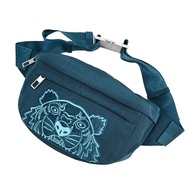 KENZO 5SF305 品牌電繡絨布虎頭帆布斜背胸口/腰包.藍綠