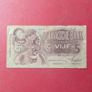 uang kuno indonesia seri wayang 5 Gulden ttd praasterink
