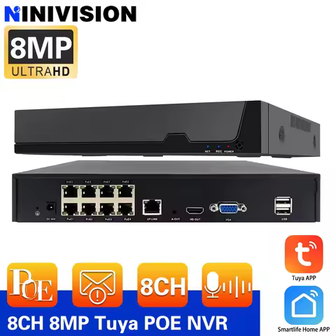 Tuya APP 4K 8CH POE Smartlife Home NVR 8MP/4K POE Network Video Recorder Detect Supports Up To 8 x 8