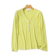 Knitted T-Shirt Autumn New Style Foreign Trade Women's V-Neck Button Pullover Long Sleeve Loose Stre