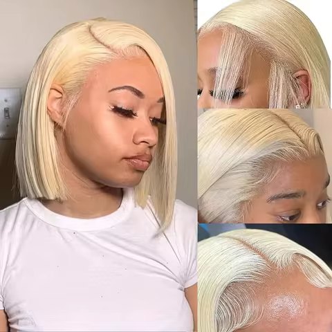 613 Blonde Short Bob Wig Bone Straight Bob Lace Front Wigs 13x6 HD Lace Front Human Hair Wigs Remy H