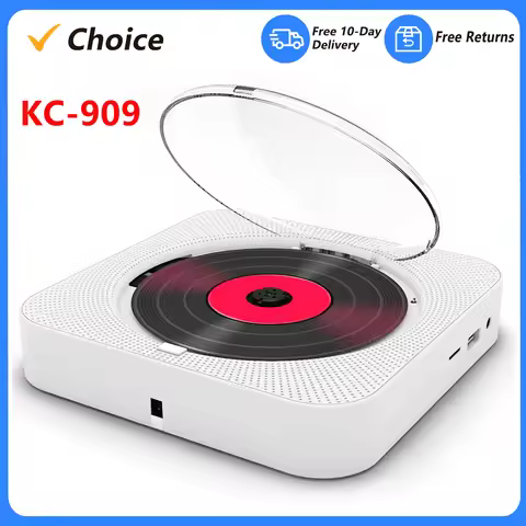 KC-909 Portable CD Player Built-in Speaker Stereo with Double 3.5mm Headphones Jack LED Screen Wall 